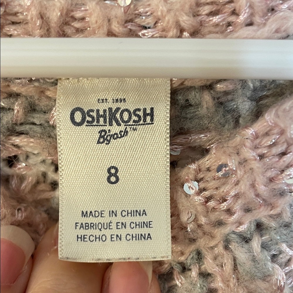 OshKosh B'gosh UGc Girls Size 8 pink Gray Crew Neck Sweater fair isle - Picture 2 of 13